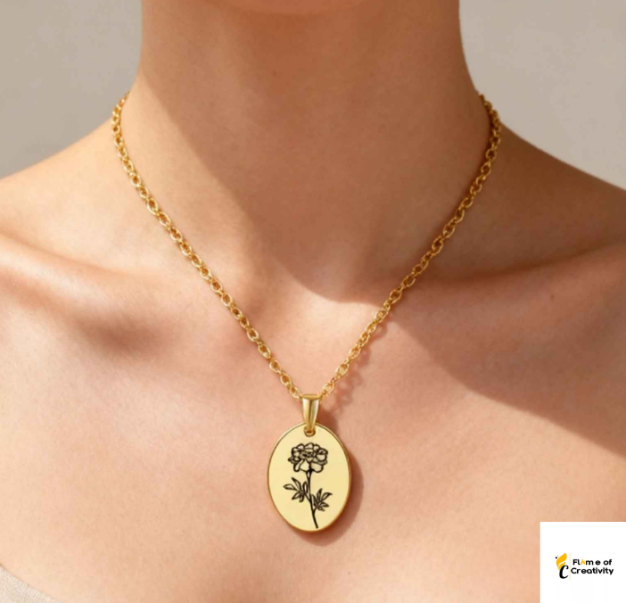 October Marigold Birth Flower Necklace Delicate Floral Pendant Jewelry for Women