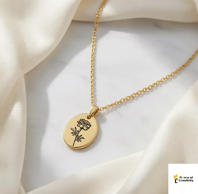 October Marigold Birth Flower Necklace Delicate Floral Pendant Jewelry for Women