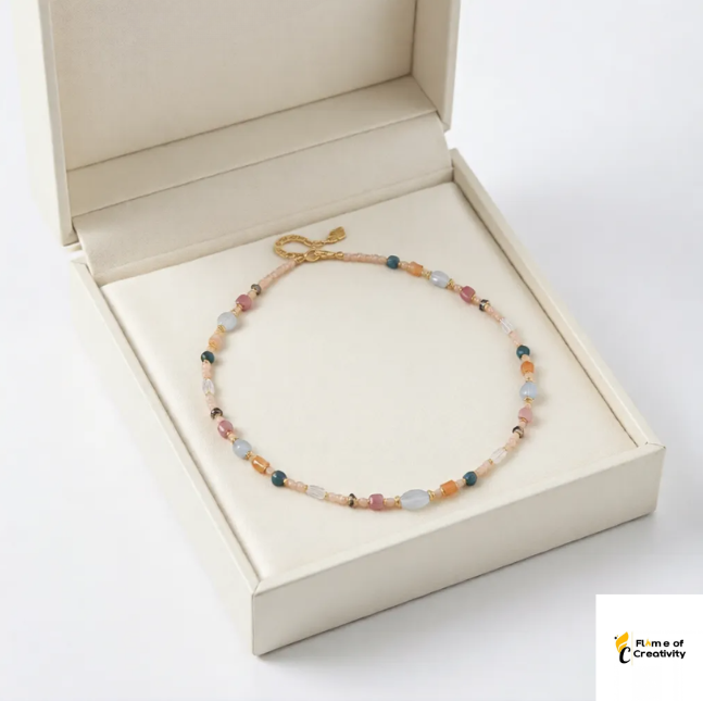 Natural Aquamarine, Rhodonite & Apatite Beaded Necklace, Colorful Gemstone Necklace, Handmade Style Jewelry, Gift for Her
